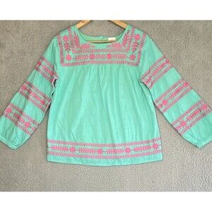 J. Marie Womens The Katie Teal & Pink Fuchsia Embroidery LS Blouse Sz XS Boho
